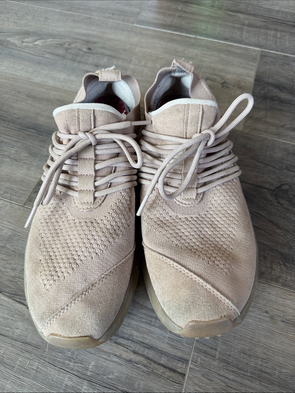 Light Rose Pink Women's Knit Suede Sneakers — Cushioned Everyday Comfort